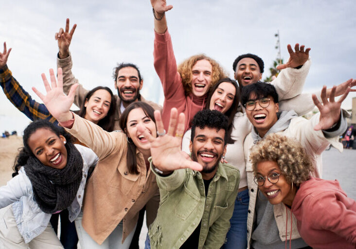 Big group of cheerful young friends taking selfie portrait. Happy people looking at the camera smiling. Concept of community, youth lifestyle and friendship Big group of cheerful young friends taking selfie portrait. Happy people looking at the camera smiling. Concept of community, youth lifestyle and friendship. High quality photo